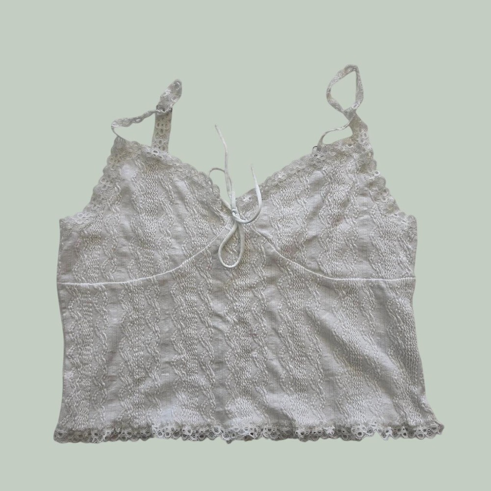 Derek Heart White Cropped Lace Tank Tip with Tie Detail Juniors XL